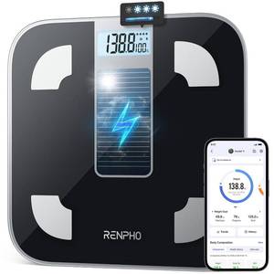 lot 16224 image: RENPHO Smart Scale for Body Weight, FSA&HSA Eligible, Digital Bathroom Scale BMI Weighing Bluetooth Body Fat Scale, Body Composition Monitor Health Analyzer with Smartphone App, 400 lbs - Elis Solar 1 - Retail $27