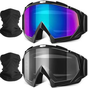 lot 16229 image: Motorcycle Goggles, 2 Pack Dirt Bike Goggles ATV Offroad Riding Motocross Protective UTV Helmet Glasses with 2 Pack Neck Breathable Bandana Mask for Adults Youth Kids (GeryColor) - Retail $14