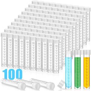 lot 16231 image: Kanayu 100 Pcs 10ml Plastic Test Tubes with Lids Vial Cap Container Small Storage Test Lab Tubes with Silicone Ring for Science Experiments Sample Liquid Party Decor Home Candy Storage - Retail $20