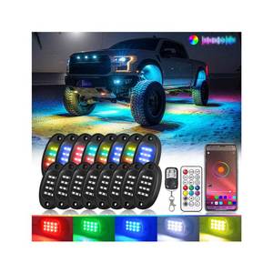 16Pods RGB LED Rock Lights for Semi Trucks Pickup Jeep Golf Cart ATV UTV RZR RV Offroad with APP/RF Remote Control, Dynamic Color Changing Underglow Kits Music Mode 12V Waterproof Chasing Underbody - Retail: $90