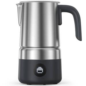 lot 16239 image: Milk Frother and Steamer Upgraded, AMZCHEF All-in-1 Detachable Frother for Coffee 600W, Automatic Warm and Cold Foam Maker, Stainless Steel Jug, Dishwasher Safe, LED Display - Retail $70