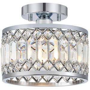 lot 16244 image: Pevfah Crystal Chrome Ceiling Light, Modern Semi Flush Mount Ceiling Lighting Fixture, Round Hallway Lighting Fixtures for Entryway Kitchen Bedroom Laundry Room, 1-Light, 9 Inch - Retail $40