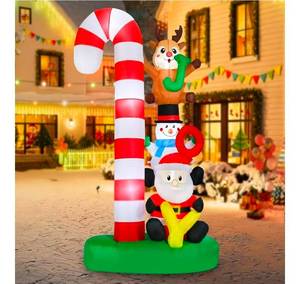 lot 16246 image: MUMTOP Christmas Inflatable Outdoor Decoration, 7.8 FT Candy Cane Christmas Inflatables with Joy Sign, Elk, Snowman and Santa Blow Up Lighted Holiday Displays for Garden Yard Outside Winter Decor - Retail $0