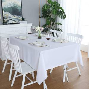 lot 16253 image: FOLINS&HOME White Rectangular Table Cloth in Heavy Duty and Water Resistant Polyester-Wrinkle Free Spillproof and Washable Tablecloths 60 x 102 inch-Table Cover for Indoor and Outdoor-OblongRectangle - Retail $20