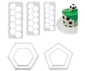 lot 16256 image: Bewudy 7 PCS Football Cookie Cutter, Hexagon Cookie Cutter Football Mold DIY Cake Decoration Soccer Cake Fondant Baking Molds Geometric Multipurpose Cutters for Baking Biscuit and Sandwiches - Retail $0