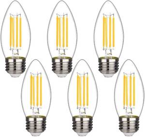 lot 16260 image: BORT B11 Chandelier led Light Bulbs, Dimmable 4W Equivalent to 40W LED Candelabra Bulbs, 2700K Warm White, E26 Standard Medium Base LED Bulbs, Torpedo Top (6 Pack)