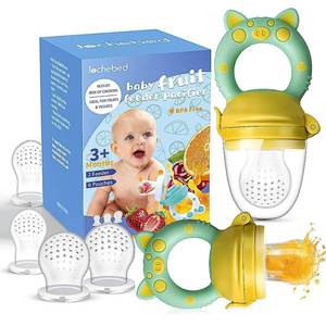 lot 16274 image: Baby Fruit Food Feeder Pacifier - Fresh Teething Pacifiers, Infant Fruit Teething Teether Toy for 3-24 Months, 6 Pcs Silicone Pouches for Toddlers & Kids & Babies, Piggy Handle 2-Pack (Yellow) - Retail $10
