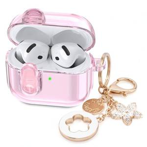lot 16281 image: (with Safety Lock) Clear Case Compatible with Cute Apple Airpods 4 Cases 2024 Women, VISOOM Soft TPU Transparency Air pods 4 Gen Cases iPods 4 Earbuds Case Girl Bling Keychain for Airpod iPod 4th Gen - Retail $10