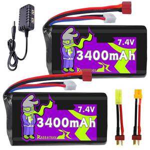 lot 16291 image: 2S 7.4V Li-ion 3400mAh Battery with Dean-Style T Plug,Rechargeable Capacity RC Batteries Fit for Most 110, 112, 116 Scale RC Cars and Trucks WLtoys 4WD Speed RC Cars - Retail $26