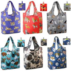 lot 16298 image: BeeGreen Cute Dog Cloth Gift Bags - Reusable Grocery Bag with Handles Foldable Washable 6 Pack - Extra Large Heavy Duty Tote Bag for Groceries (Bulk Holiday Packable Travel) - Shopping Bags for Women�� - Retail $23