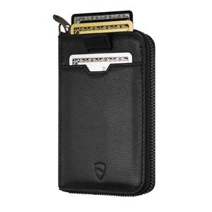 lot 16300 image: Vaultskin NOTTING HILL Minimalist Leather Zipper Wallet for Women and Men Slim Multi Cardholder with RFID Blocking and Keychain Ring (Black) - Retail $50