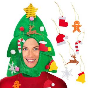 lot 16301 image: DomeStar Christmas Tree Hat with 7PCS Ornaments, Funny Crazy Santa Hat for Party Celebrations - Retail $10