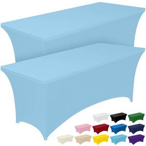 lot 16319 image: Pureegg Spandex Tablecloth 6ft - 2 Pack, Fitted and Tight Cloth for Rectangle Table, Wrinkle-Free and Stretch Table Cover for Party, Wedding, Banquet and Birthday, Blue Mist - Retail $20