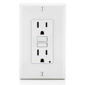lot 16326 image: Leviton GFCI Outlet, 15 Amp, Self Test, Non Tamper-Resistant with LED Indicator Light, Protection from Electric Shock and Electrocution, GFNT1-W, White - Retail $17