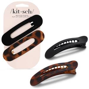 lot 16330 image: Kitsch Flat Hair Clips for Women - Strong Hold, No Slip Grip Flat Claw Clips For Secure and Comfortable Look  Durable Recycled Plastic Hair Accessories  Ideal Gifts for Women - Black & Tortoise, 2pc - Retail $9