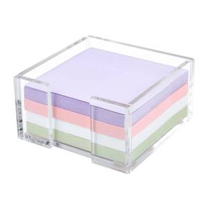 lot 16344 image: Acrylic Sticky Note Holder, 3 x 3 Crystal Clear Acrylic Notepad Holder Sticky Note Dispenser for Dorm Room and Office Desk Organizer - Retail $10
