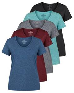 lot 16345 image: MISSING BLACK T SHIRT Real Essentials 4 Pack Womens Dry-Fit Short Sleeve V Neck T Shirt Workout Fitness Yoga Top Tee, Set 8, XXL - Retail $35