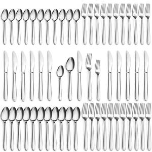 lot 16347 image: Pleafind 60-Pcs Silverware Set Service for 12, Premium Stainless Steel Flatware Set, Include Forks Spoons and Knives Set, Mirror Polished Cutlery Utensil Set for Home Restaurant, Dishwasher Safe - Retail $21