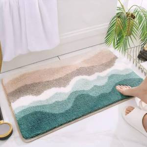 lot 16348 image: HRILO Microfiber Bathroom Rugs, Absorbent Soft Shaggy Carpet Floor Mats for Shower Tub Sink Toilet, Non-Slip Plush Carpet Floor Mats for Living Room Bedroom Kitchen ��Green��32 X 20 Inches - Retail $24