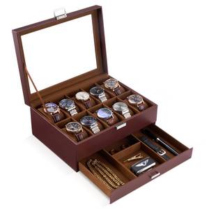 lot 16352 image: NO GLASS PLATE ON TOP ProCase Watch Box, 10 Slot Watches Display Case with Drawer, Mens Watch Case with Glass Lid, 2-Layer Mens Jewelry Organizer Storage Holder, Birthday Valentine Gifts for Men -10 Slot, Espresso - Retail $38