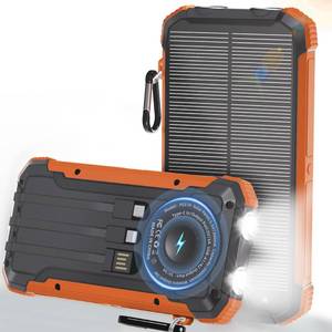 lot 16356 image: Power Bank Portable Solar Charger, Wireless Fast Charging Battery Pack, 20000mAh Capacity USB-C Input, 6 Outputs, Dual LED Flashlight, USB Battery Pack for Cell Phone Camping Travel Emergency (Orange) - Retail $24