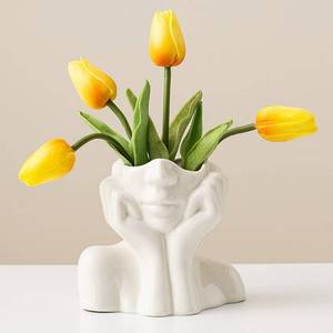 lot 16368 image: Wadiy Ceramic Face Vase, White Flower Vases for Decor Female Form Head Half Body Vase Boho Unique Decorative Modern Style for Home Living Room Office Book Shelf (Medium) - Retail $14