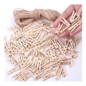 lot 16385 image: Mini Clothes Pins for Photo, Small Clothespins 200 pcs 1 Natural Wooden Clothespins with Jute Twine, Mini Photo Clips,Small Clothes Pins for Photos, Crafts, Arts, Cocktails - Retail $7