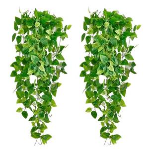 lot 16386 image: Fake Hanging Plants Vines(2pcs)for Room Decor, Artificial Ivy Greenery Garlands for Home Bedroom Living Aesthetic Kitchen Office Wall Patio Bookshelf,Indoor,Outdoor Farmhouse Decorations(No flowerpot) - Retail $9