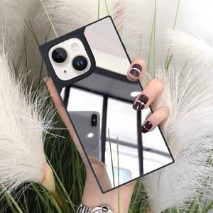 lot 16396 image: LUVI Compatible with iPhone 14 Mirror Rectangle Case for Women Makeup Cute Luxury Glossy Glass Mirror Back Design with Silicone Bumper Slim Thin Case Fashion Protective Shockproof Cover Silver - Retail $9