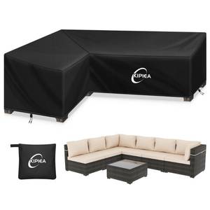 lot 16408 image: Kipiea Patio L-Shaped Sectional Sofa Cover, 420D Heavy-Duty Oxford Fabric Outdoor Sectional Cover with 6 Windproof Buckles, Anti UV and No Tears, No Fading (Left Facing, 58 x 85 L x 33.5 D x 31 H) - Retail $43