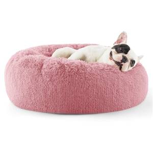 lot 16412 image: Bedsure Calming Dog Bed for Small Dogs - Donut Washable Small Pet Bed, 23 inches Anti-Slip Round Fluffy Plush Faux Fur Large Cat Bed, Fits up to 25 lbs Pets, Mauve Blush - Retail $44