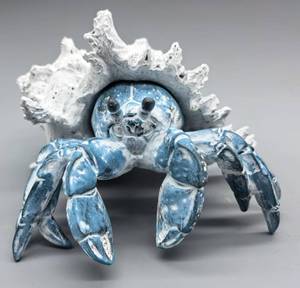 lot 16414 image: CRAB BROKEN OFF OF SHELL VVGIFTS Beach Coastal Decor Blue Hermit Crab with Shell Figurines Decor Home Office Desk Sculpture Statue for Tabletop Shelf Bathroom Decoration Ornament Gift (Blue) - Retail $38