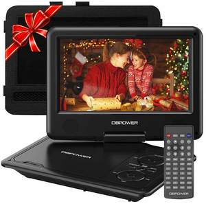 lot 16417 image: Appears Pre Owned DBPOWER 11.5 Portable DVD Player, 5-Hour Built-in Rechargeable Battery, 9 Swivel Screen, Support CDDVDSD CardUSB, Remote Control, 1.8 Meter Car Charger, Power Adaptor and Car Headrest (Black) - Retail $50