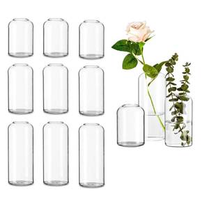 lot 16418 image: Glasseam Clear Small Flower Vases - Bulk Set of 11, Handmade Modern Decorative Bud Vases for Flowers, Wedding Centerpiece, Dining Table Decoration - Retail $36