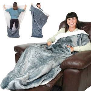 lot 16419 image: EzrAllora Premium Double Layer Foot Pocket Blanket -Patent Pending- Gamer Gift for Men Who Have Everything - Fathers Day Useful Gifts for Dad Who Wants Nothing (Double Layer, Silver Grey) - Retail $33