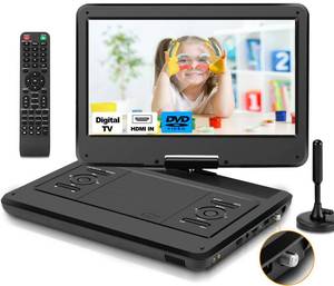 lot 16424 image: Feihe 16.5 Portable TVDVD Player Combo with 14.0 Large HD Swivel Screen and Digital TV ATSC TunerHDMIUSBAVAudio, Built-in Battery, Dual High Volume Stereo Speakers - Retail $110