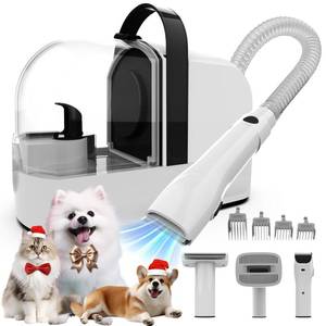 lot 16428 image: PRE OWNED ubrobo Dog Grooming Vacuum, Dog Grooming Kit with Pet Clippers, 12,000Pa Pet Hair Grooming Vacuum for Dogs, Vacuum Brush for Shedding Grooming, Low Noise Home Cleaning Tool in 1, PG10 Black - Retail $63