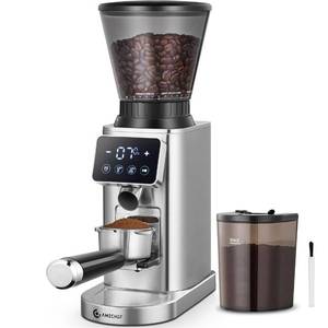 AMZCHEF Coffee Grinder, Burr Coffee Bean Grinder for Home Use with 48 Precise Grind Settings, Detachable Funnel Stand for Espresso, LED Control Panel, Anti-static Design, silver - Retail: $89