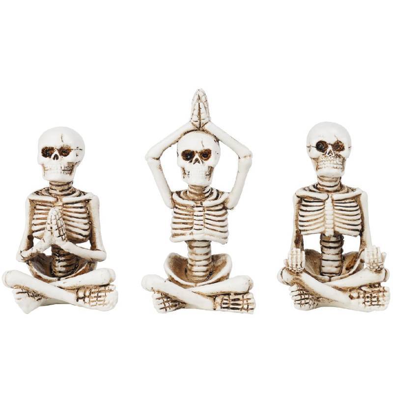 lot 54570 image: Newman House Studio Halloween Skeleton Decor - Realistic Meditating Skeleton Statues, Set of 3, 21.53.75 in Resin Indoor Zen Skull Decor