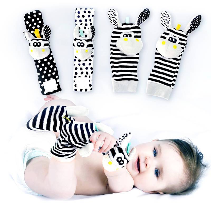 lot 54930 image: BABY K Foot Finder Socks & Wrist Rattles (Set J) - Newborn Toys for Baby Boy or Girl - Brain Development Infant Toys - Hand and Foot Rattles Suitable for 0-3, 3-6, 6-12 Months Babies - Retail $13