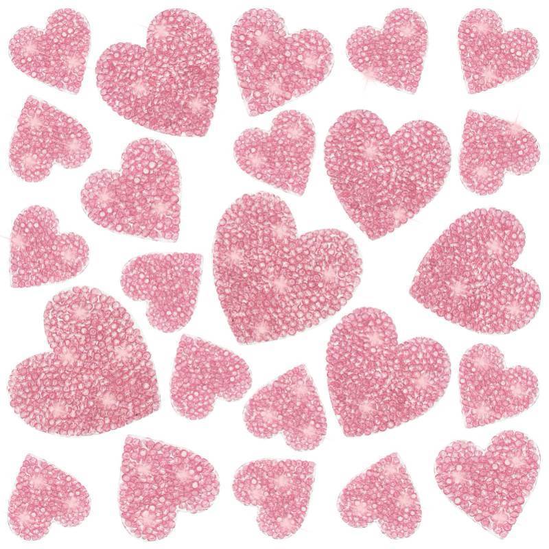 lot 55013 image: 26Pcs Iron on Heart Patches 4Sizes Rhinestone Heart Iron on Patches Love Rhinestone Patches Adhesive Applique Hearts Glitter Crystal Patches for Clothing Jeans Shoes Bags Hats Repair Decoration (missing pieces) - Retail $13