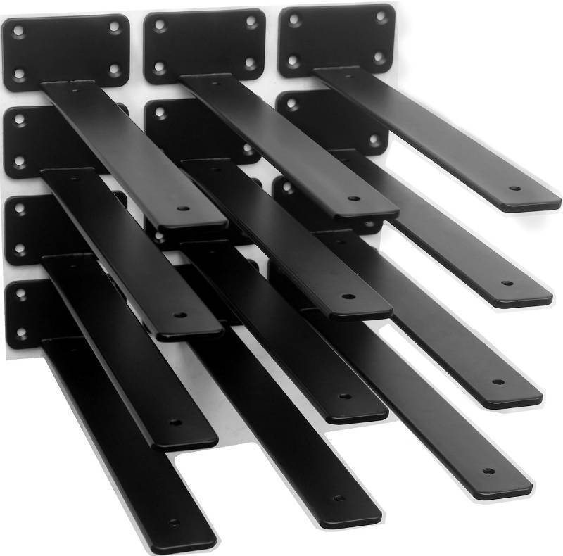 lot 55112 image: 12 Pack - 12 inch Black Hidden L Shelf Bracket (15 Inch Thick) Iron Floating Shelf Brackets Rustic Industrial Metal Brackets for Shelf Support - Retail $41