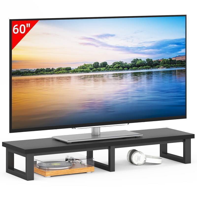 lot 25204 image: 45 Large TV Riser for 32-60 inch TV, TV Riser Stand Shelf with Steel Legs, Tabletop TV Stand Riser for Home Office, Black - Retail $70
