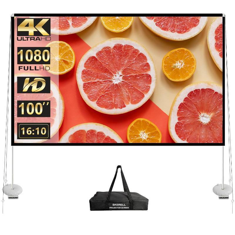 lot 25211 image: Outdoor Projector Screen with Stand 100 Inch Portable Projection Screen 1610 4K HD Outdoor Movie Screen with Carry Bag for Home Backyard Theater - Retail $44