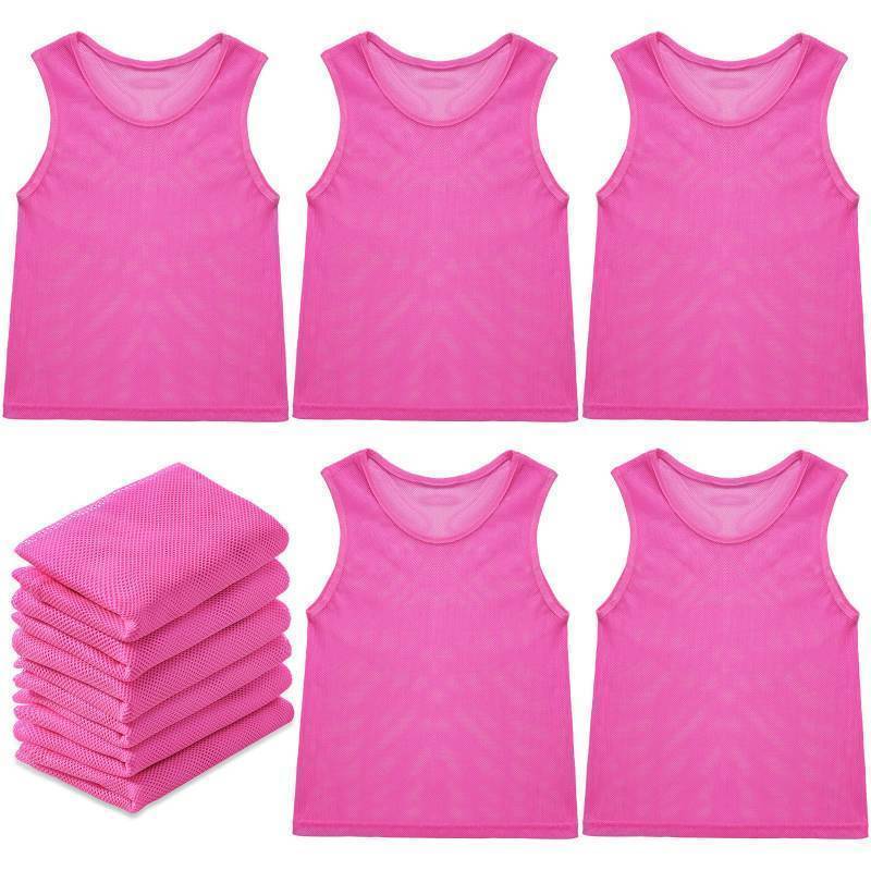 lot 34695 image: 12 Pcs Soccer Pinnies Pennies Jersey Scrimmage Vest Sports Practice Jersey Mesh Basketball Vest for Youth Adult Kids(Small, Pink) - Retail $23
