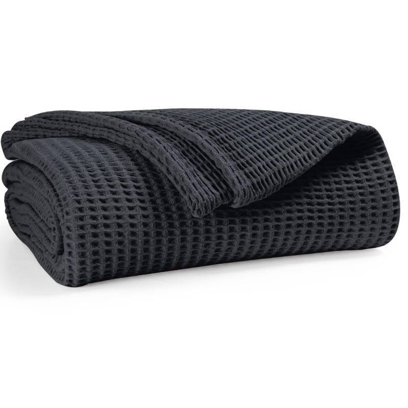 lot 25596 image: Waffle Blanket Prewashed 100% Combed Cotton - Soft, Lightweight, and Breathable - All-Season Cozy Blanket for Bed, Couch, or Sofa - 90x102 Inch King Thermal Throw Blanket Charcoal