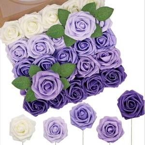 lot 62071 image: Artificial Flowers 50Pcs Fake Foam Rose Purple Flowers with Stems Lavender for DIY Wedding Bridesmaid Bridal Bouquets Centerpieces Party Home Decoration(Series Purple) - Retail $20