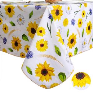 lot 62087 image: Heavy Duty Vinyl Tablecloth with Flannel Backing Waterproof Oil-Proof Plastic Table Cloth Stain-Resistant Wipeable Rectangle or Square Table Cover for Indoor and Outdoor (Yellow Flower, 60x102 Inch) - Retail $20