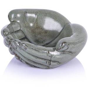 lot 62089 image: Ceramic Hands Bowl Dish Sculpture, Giving Hands Candy Holder for Succulent Planter, Crystal Rock Holder, Office, Keys Bowl for Entryway Table (Vintage Green) - Retail $23
