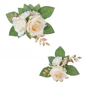 lot 62099 image: 2-Piece Artificial Rose Flower Cake Toppers Set, 9.5 Inch Orange and Peach Roses with Gold Leaves, Wedding Birthday Party Cake Decorations (White) - Retail $10